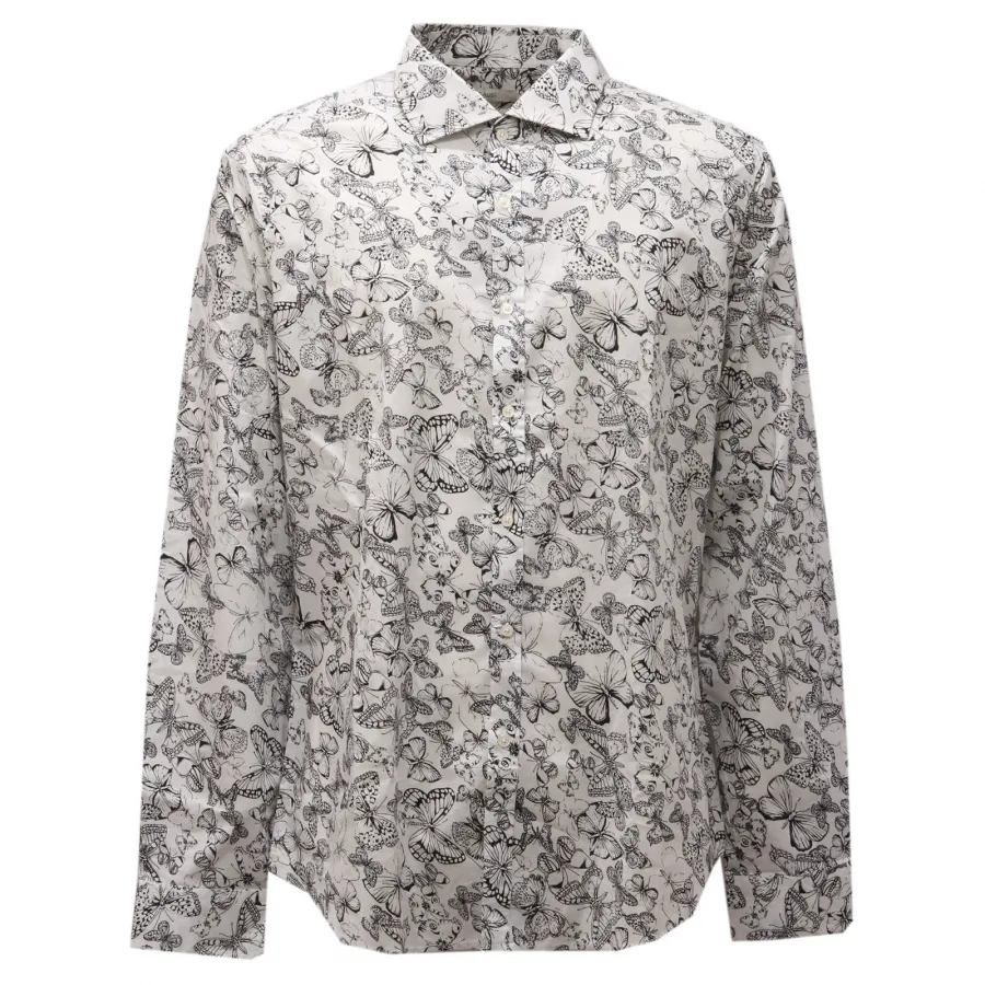0987AG camicia uomo GAUDI' white/black cotton printed shirt man