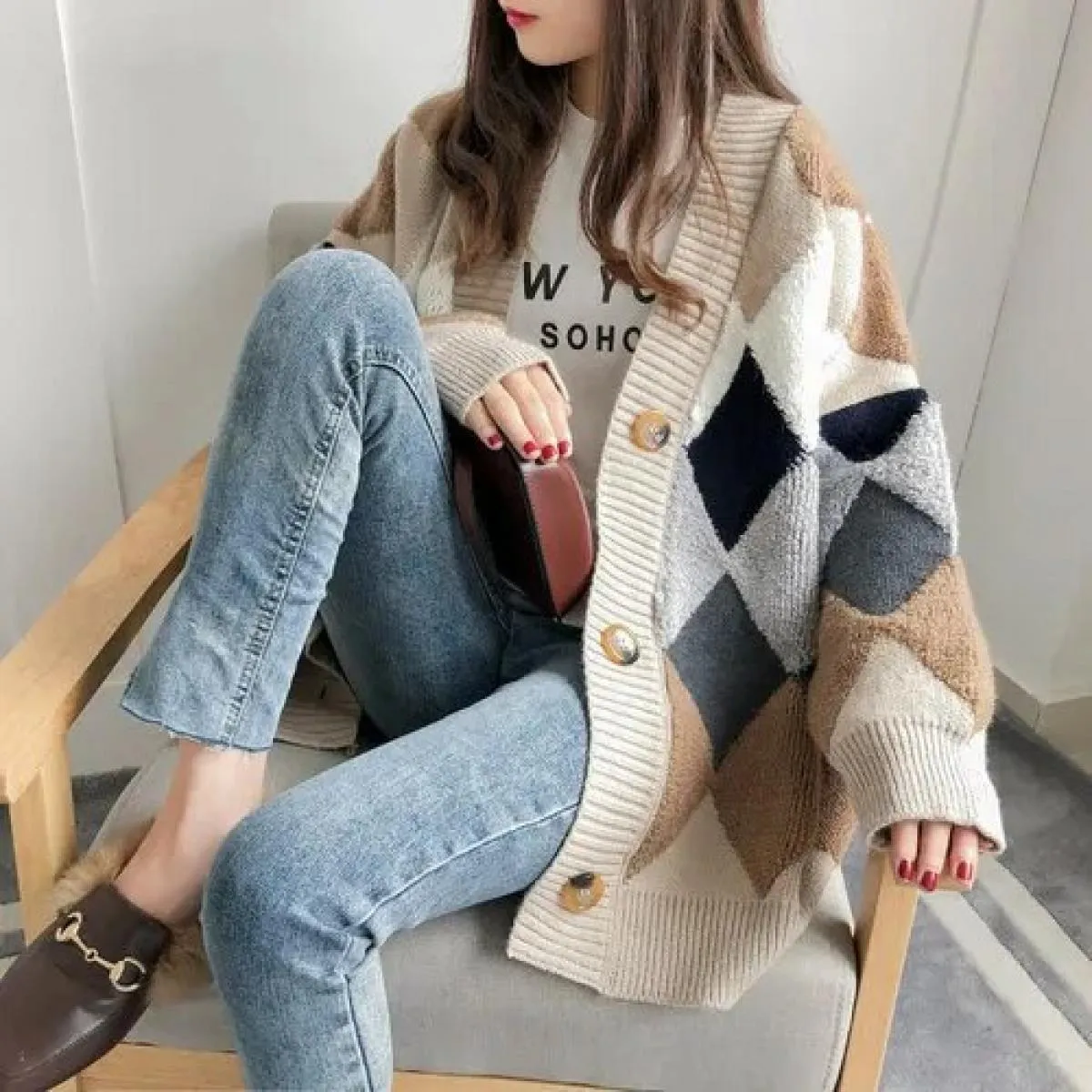2023 Cappotto maglione autunnale Cardigan lavorato a maglia allentato femminile Maglioni da donna oversize a maniche lunghe spes