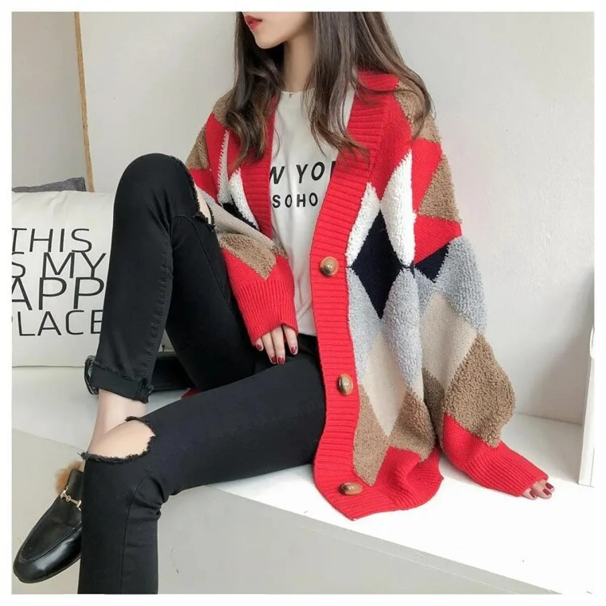 2023 Cappotto maglione autunnale Cardigan lavorato a maglia allentato femminile Maglioni da donna oversize a maniche lunghe spes