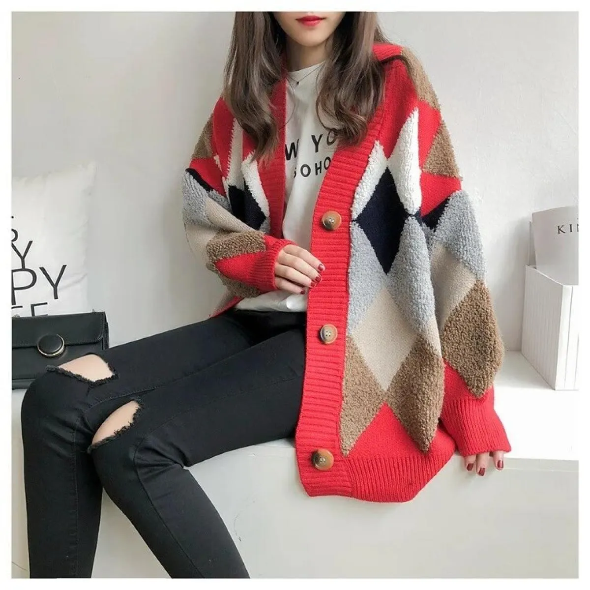 2023 Cappotto maglione autunnale Cardigan lavorato a maglia allentato femminile Maglioni da donna oversize a maniche lunghe spes
