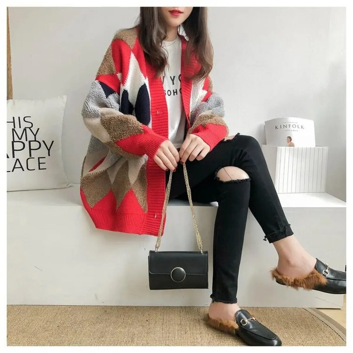 2023 Cappotto maglione autunnale Cardigan lavorato a maglia allentato femminile Maglioni da donna oversize a maniche lunghe spes