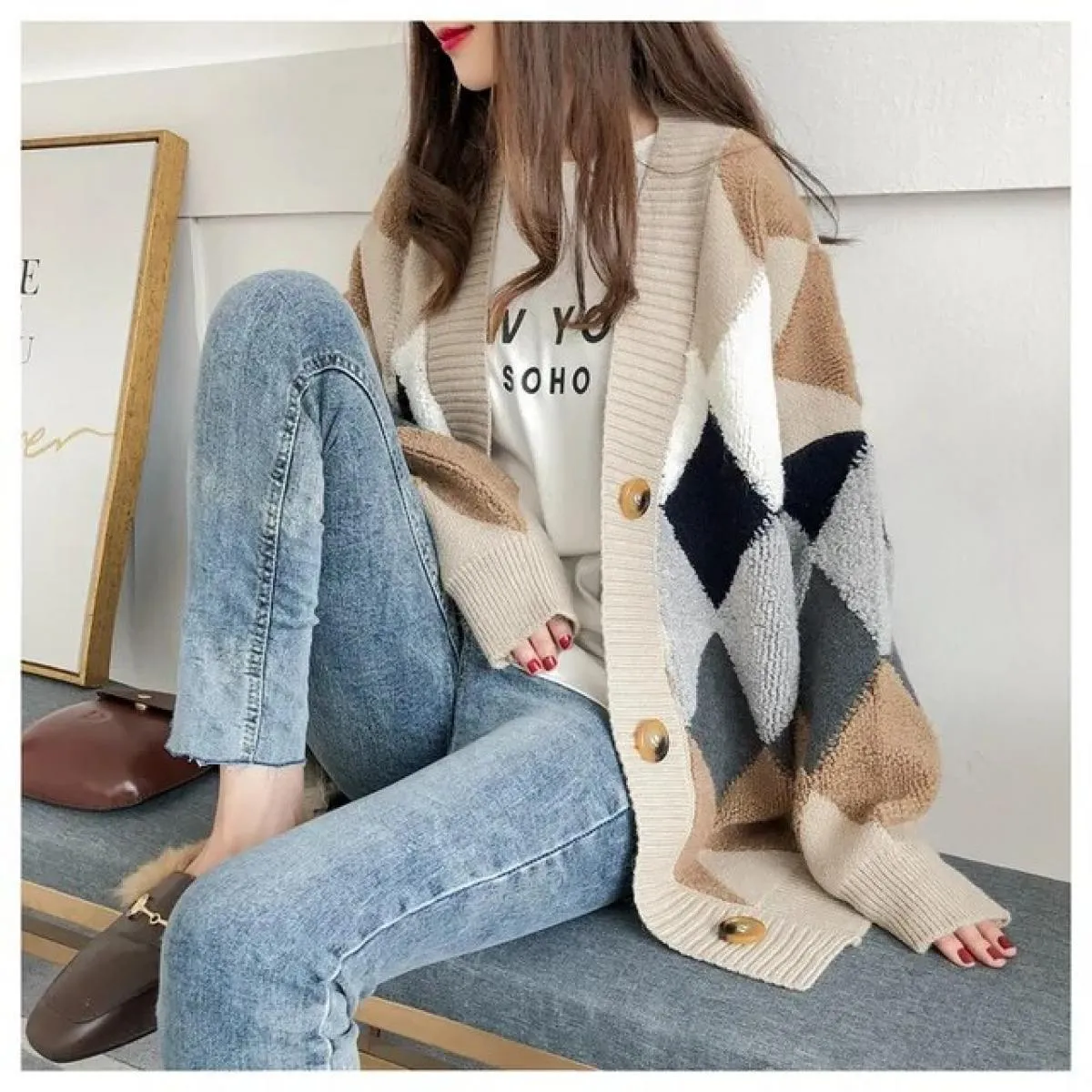 2023 Cappotto maglione autunnale Cardigan lavorato a maglia allentato femminile Maglioni da donna oversize a maniche lunghe spes