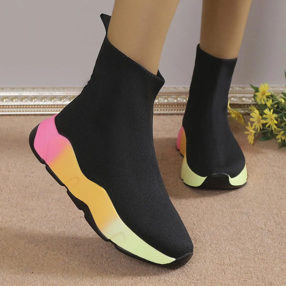 2023 inverno nuovi stivali calzino alla caviglia piattaforma da donna scarpe casual zeppe stivali elasticizzati stivali Chelsea