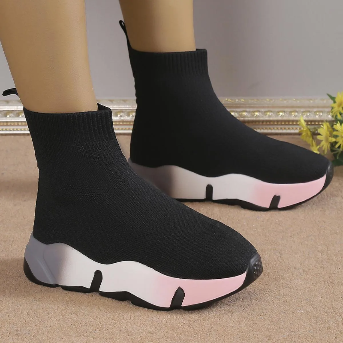 2023 inverno nuovi stivali calzino alla caviglia piattaforma da donna scarpe casual zeppe stivali elasticizzati stivali Chelsea