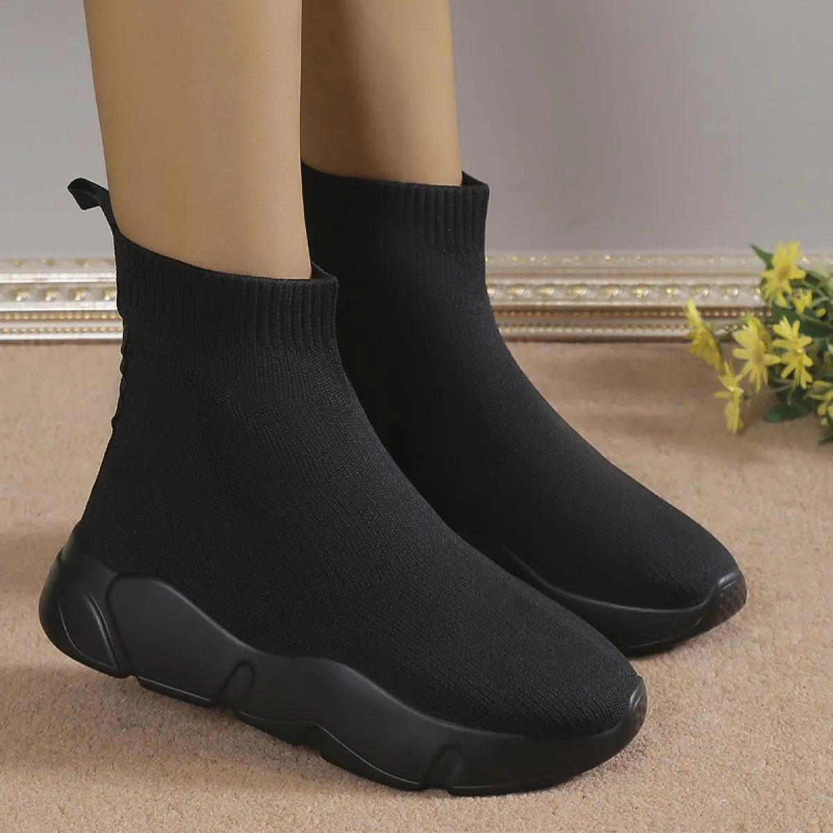 2023 inverno nuovi stivali calzino alla caviglia piattaforma da donna scarpe casual zeppe stivali elasticizzati stivali Chelsea