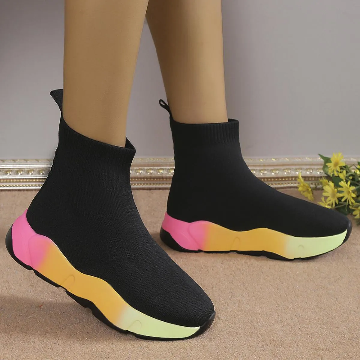 2023 inverno nuovi stivali calzino alla caviglia piattaforma da donna scarpe casual zeppe stivali elasticizzati stivali Chelsea