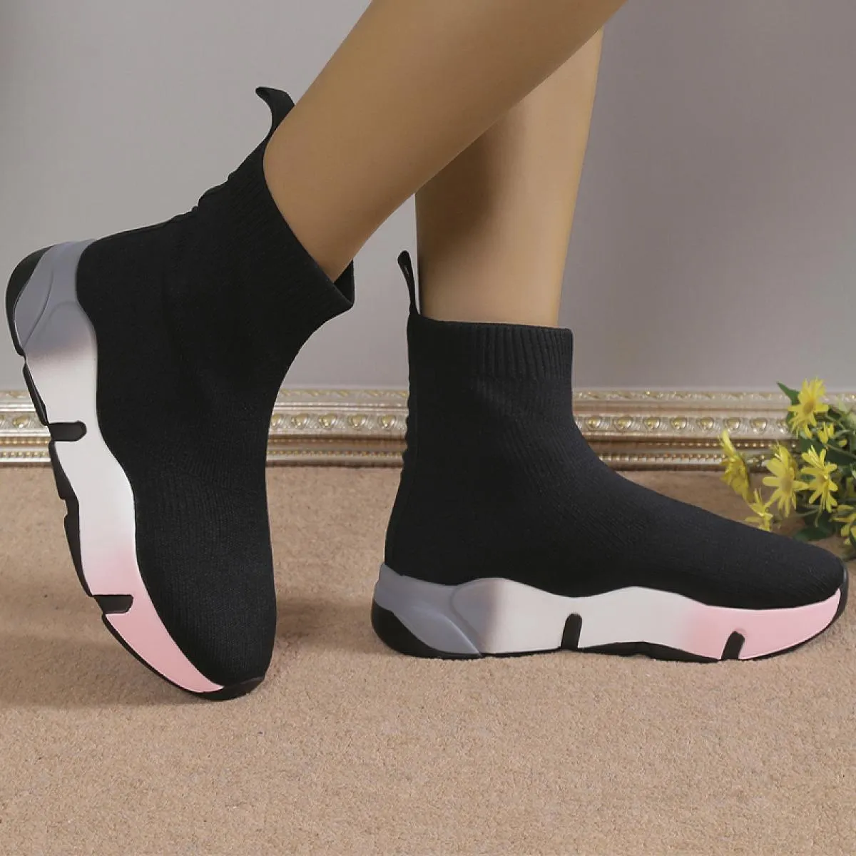 2023 inverno nuovi stivali calzino alla caviglia piattaforma da donna scarpe casual zeppe stivali elasticizzati stivali Chelsea