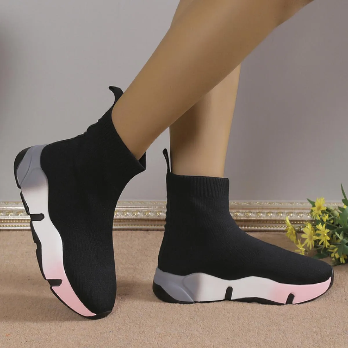 2023 inverno nuovi stivali calzino alla caviglia piattaforma da donna scarpe casual zeppe stivali elasticizzati stivali Chelsea