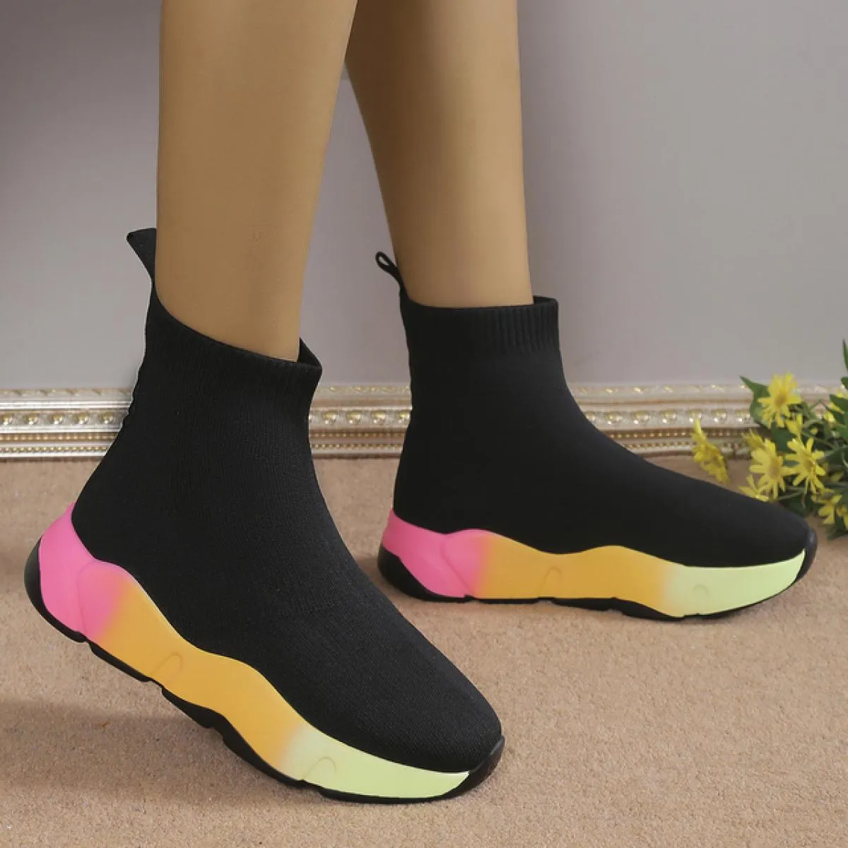 2023 inverno nuovi stivali calzino alla caviglia piattaforma da donna scarpe casual zeppe stivali elasticizzati stivali Chelsea