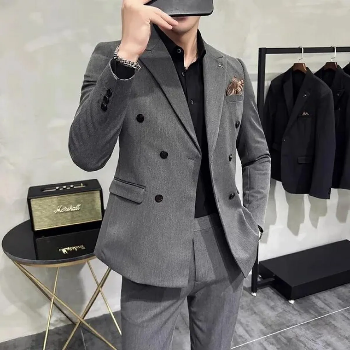 2023 Moda Nuovo Boutique da uomo Business Slim Wedding a righe doppiopetto Completo Blazer Giacca Pantaloni Pantaloni Gilet 3