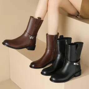 2024 Stivaletti da donna casual Primavera Inverno Vera pelle Tacchi bassi spessi Piattaforme Scarpe da donna Taglia 34 43
