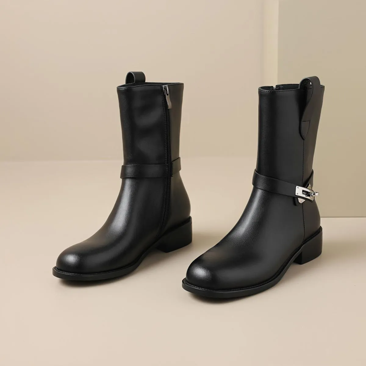 2024 Stivaletti da donna casual Primavera Inverno Vera pelle Tacchi bassi spessi Piattaforme Scarpe da donna Taglia 34 43