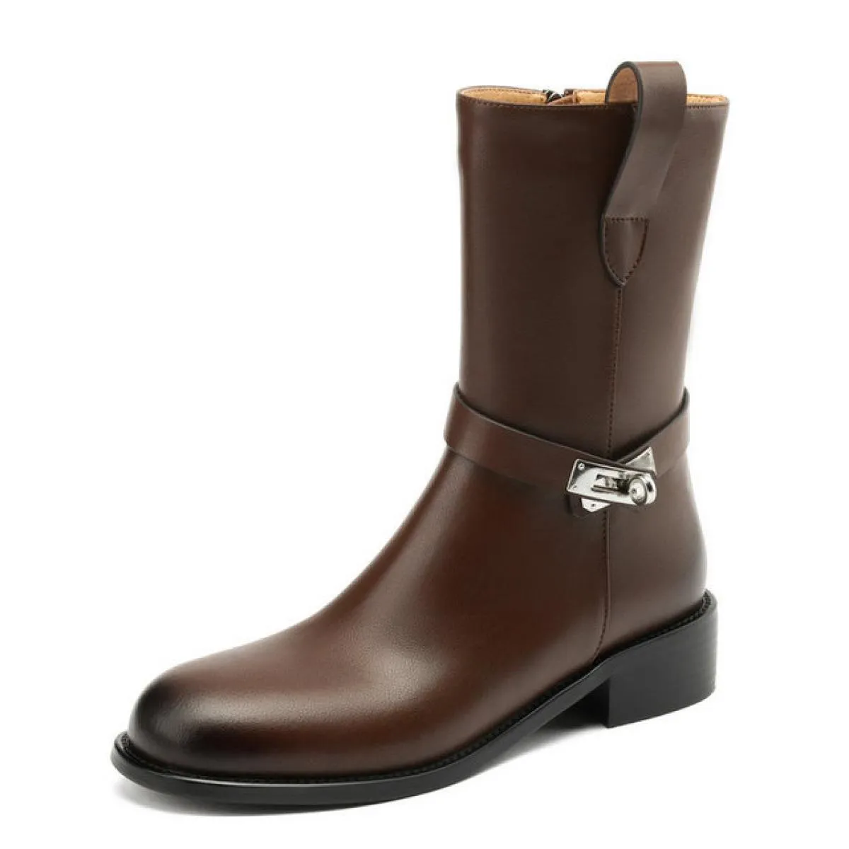 2024 Stivaletti da donna casual Primavera Inverno Vera pelle Tacchi bassi spessi Piattaforme Scarpe da donna Taglia 34 43