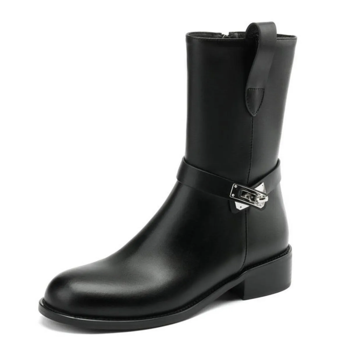 2024 Stivaletti da donna casual Primavera Inverno Vera pelle Tacchi bassi spessi Piattaforme Scarpe da donna Taglia 34 43
