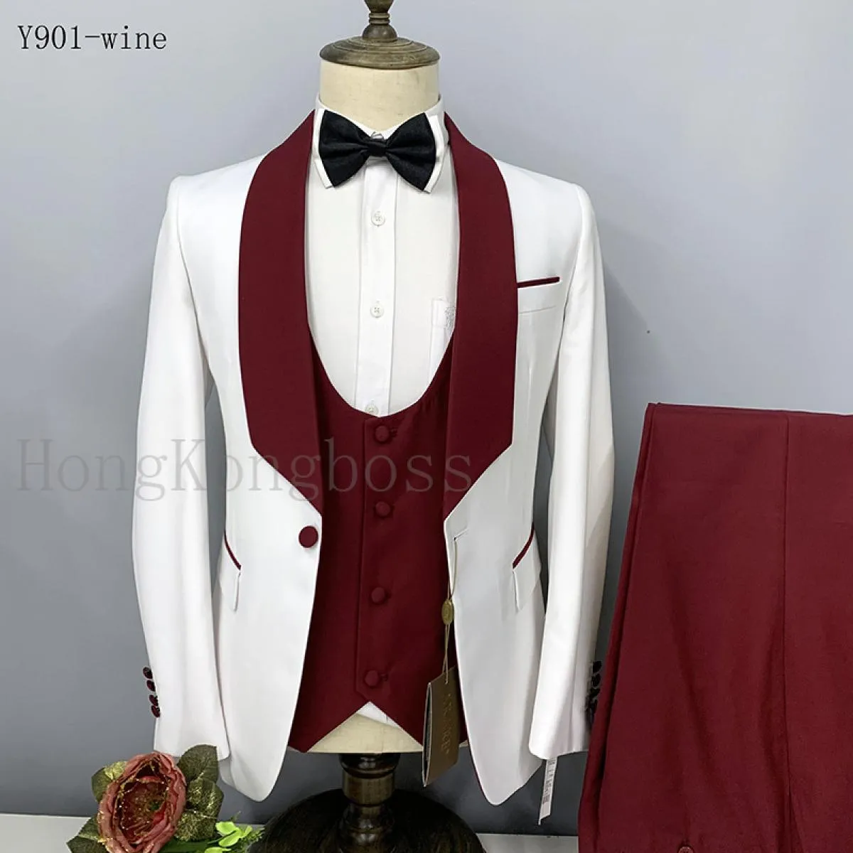 3 pezzi abiti set blazer giacca pantaloni gilet / 2022 moda uomo business grande bavero sposo matrimonio presieduto formale Dre