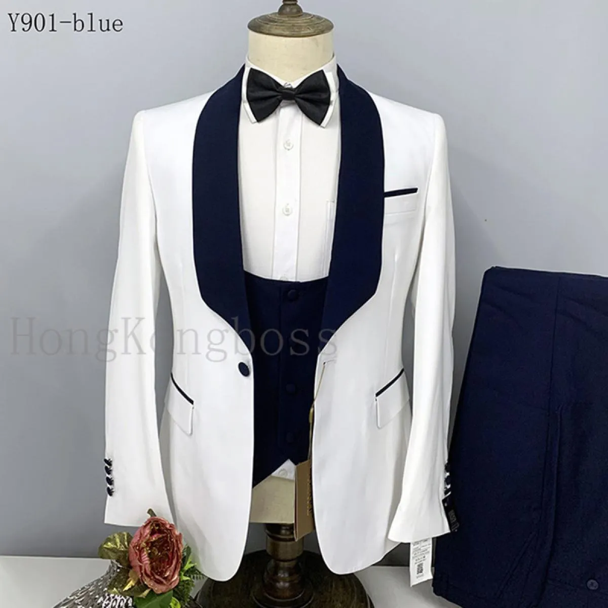 3 pezzi abiti set blazer giacca pantaloni gilet / 2022 moda uomo business grande bavero sposo matrimonio presieduto formale Dre
