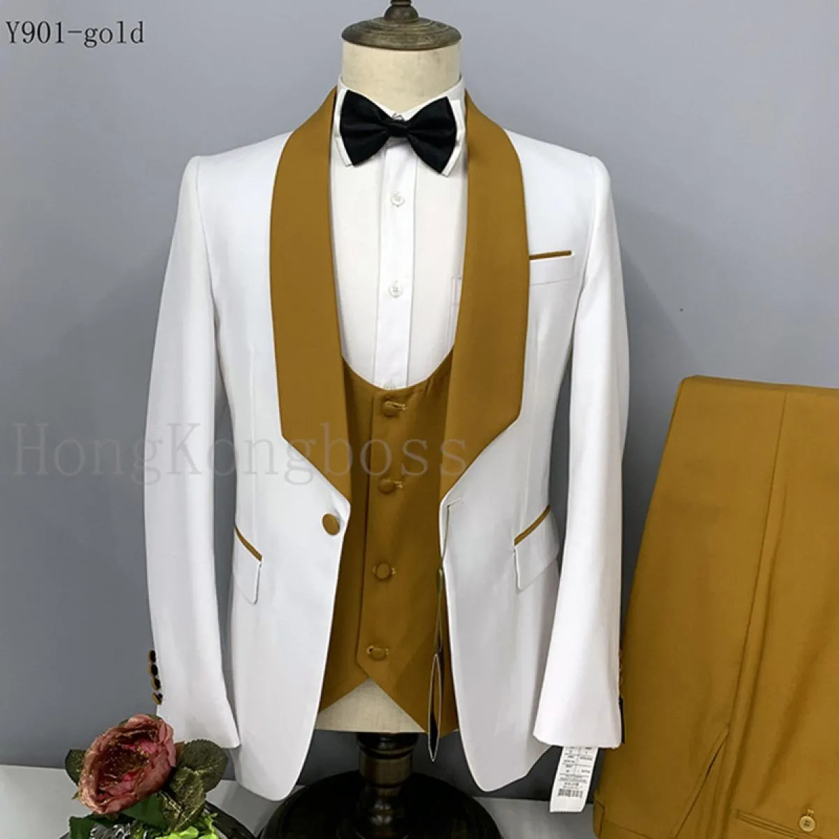 3 pezzi abiti set blazer giacca pantaloni gilet / 2022 moda uomo business grande bavero sposo matrimonio presieduto formale Dre