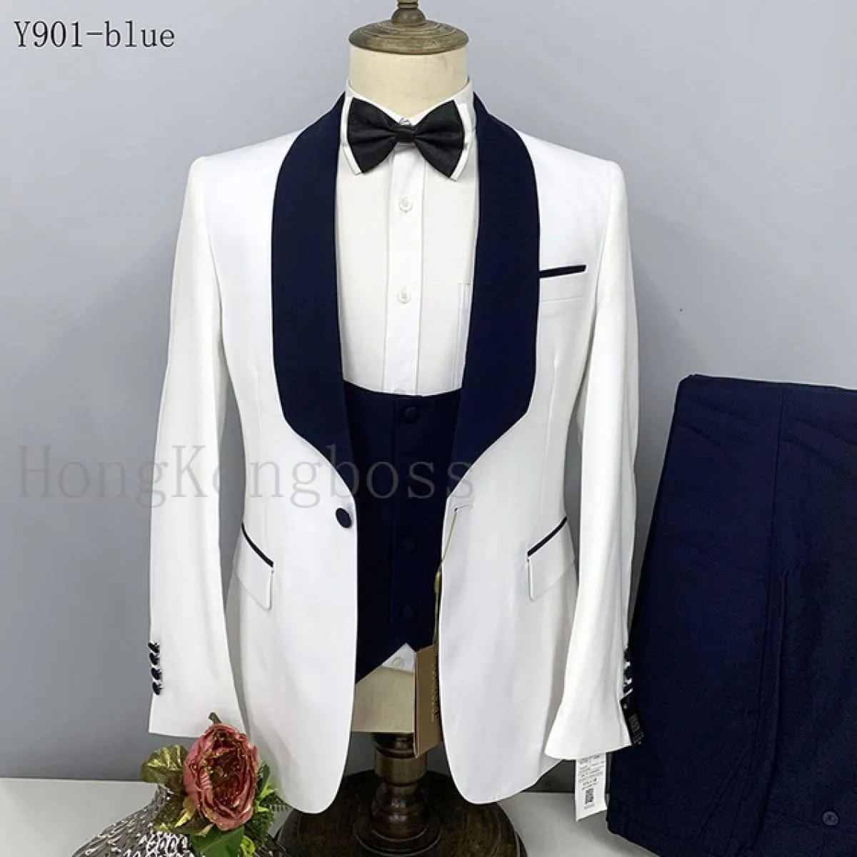 3 pezzi abiti set blazer giacca pantaloni gilet / 2022 moda uomo business grande bavero sposo matrimonio presieduto formale Dre