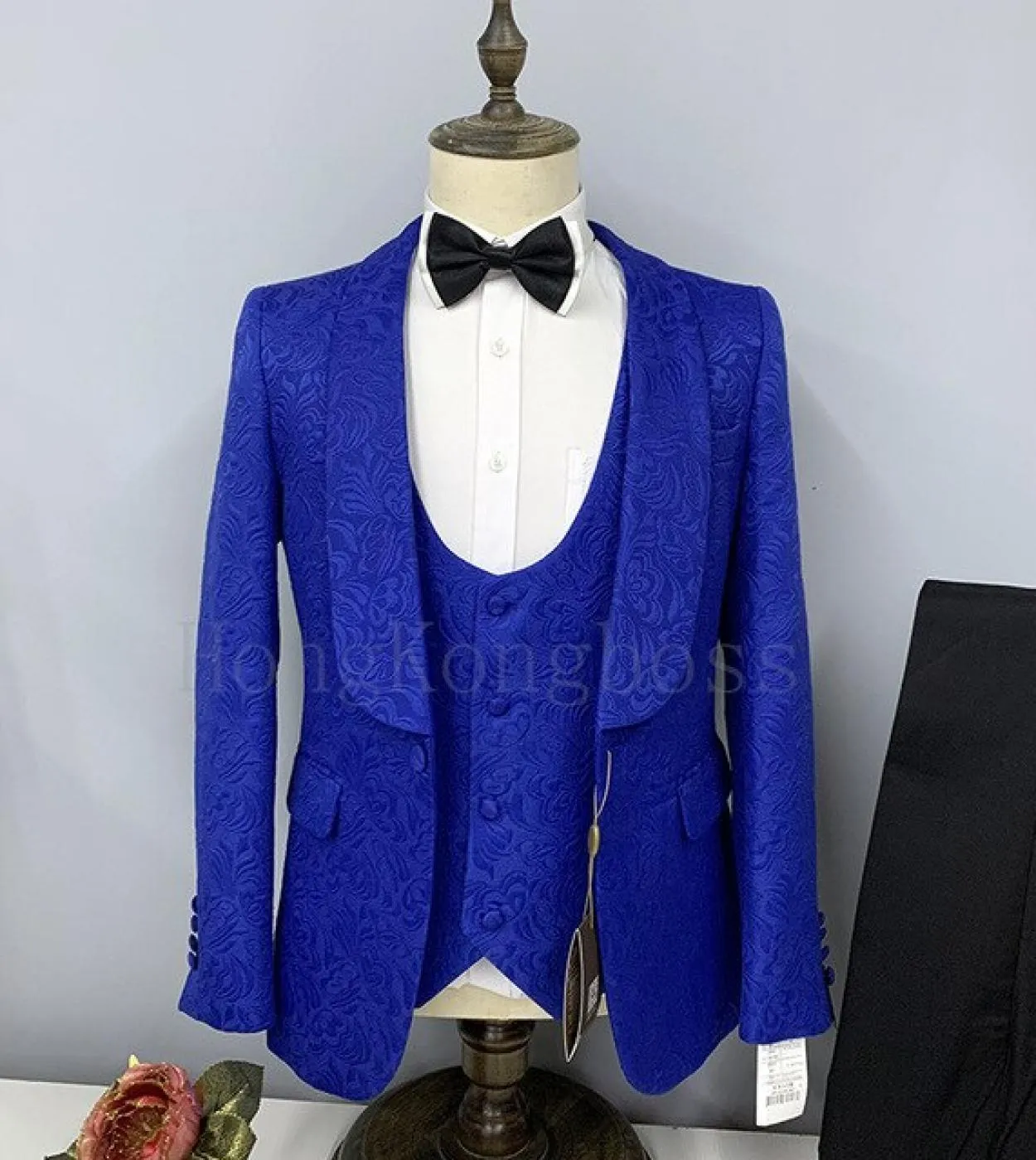 3 pezzi completo completo blazer giacca gilet pantaloni  uomo casual affari modello scuro risvolto grande sposo matrimonio pres