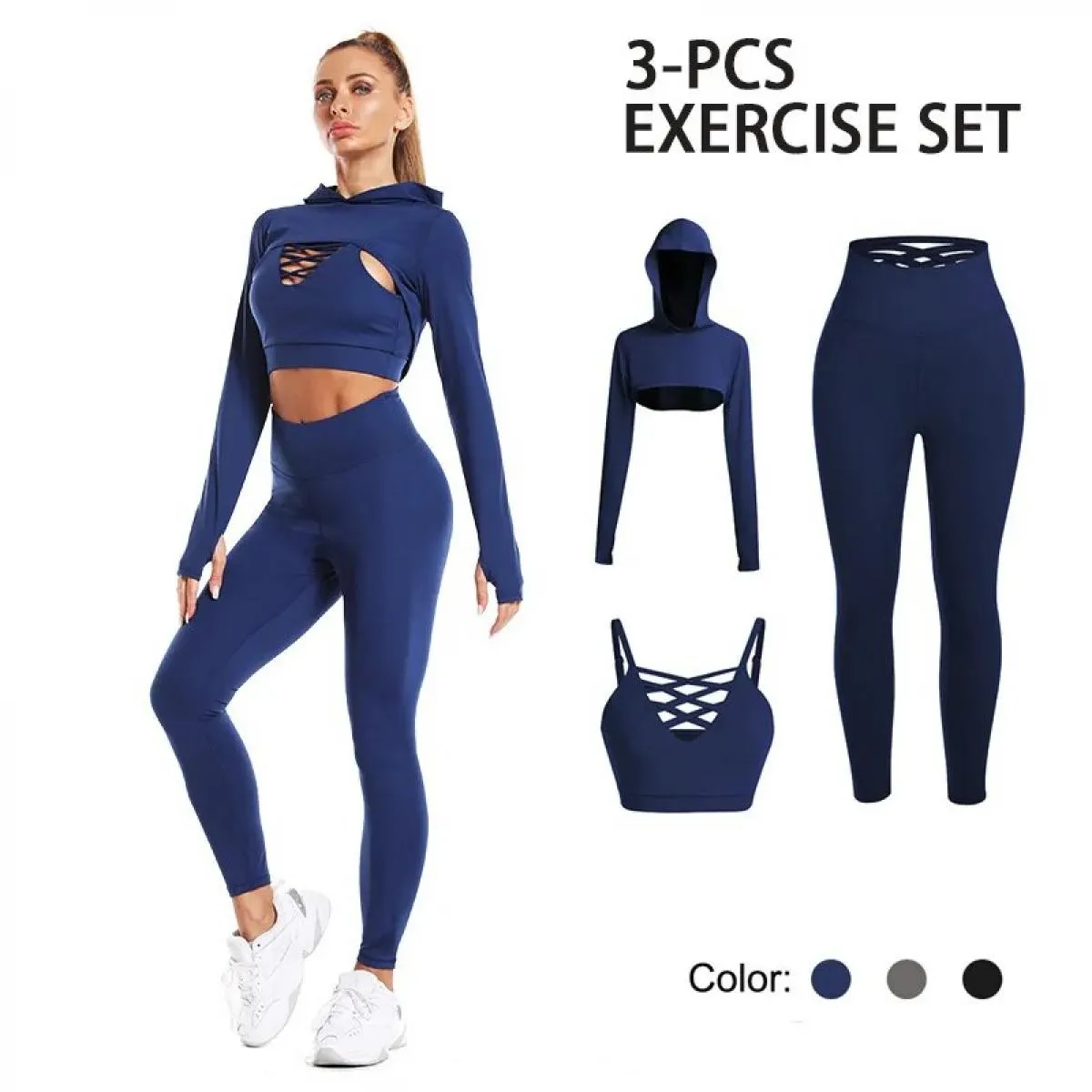 3 pezzi Set da yoga senza cuciture Sport Fitness Vita alta Sollevamento dell'anca Modellatura Corsa Abbigliamento sportivo Abbig