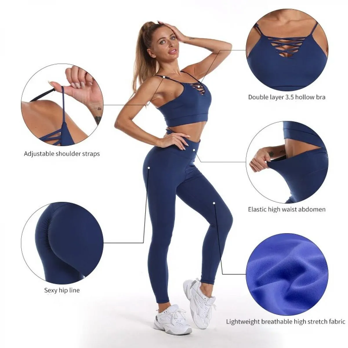 3 pezzi Set da yoga senza cuciture Sport Fitness Vita alta Sollevamento dell'anca Modellatura Corsa Abbigliamento sportivo Abbig