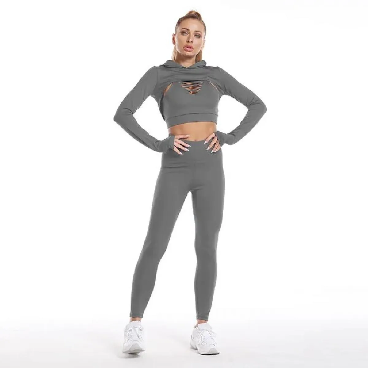 3 pezzi Set da yoga senza cuciture Sport Fitness Vita alta Sollevamento dell'anca Modellatura Corsa Abbigliamento sportivo Abbig