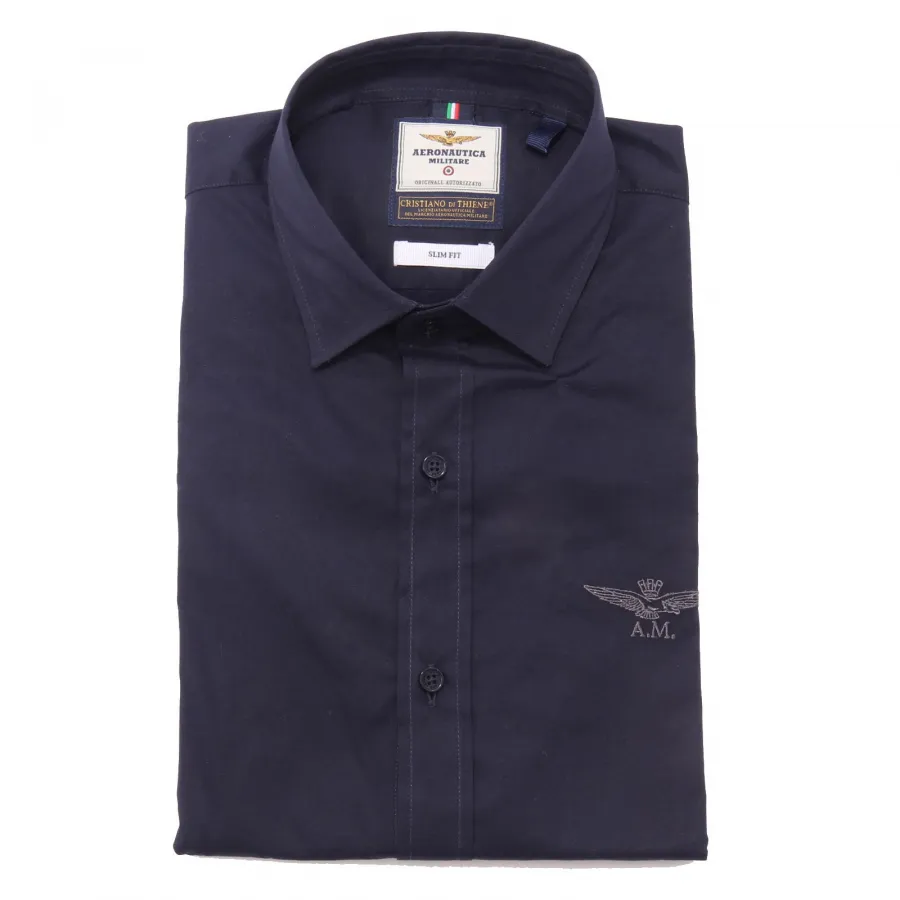 5748AE camicia uomo AERONAUTICA MILITARE cotton blue embroidered logo shirt man