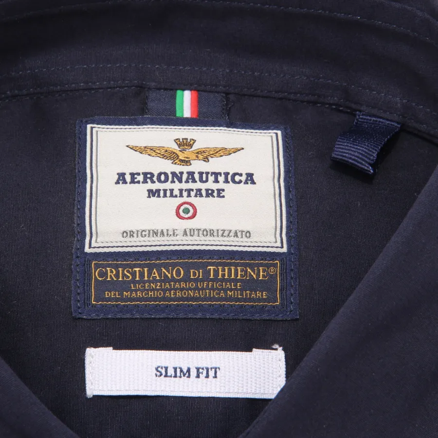 5748AE camicia uomo AERONAUTICA MILITARE cotton blue embroidered logo shirt man