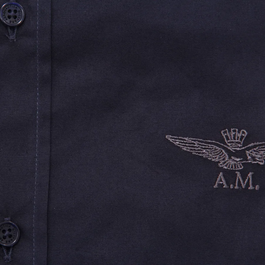5748AE camicia uomo AERONAUTICA MILITARE cotton blue embroidered logo shirt man