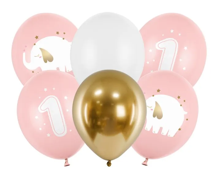 6 palloncini rosa Happy First Year 30cm