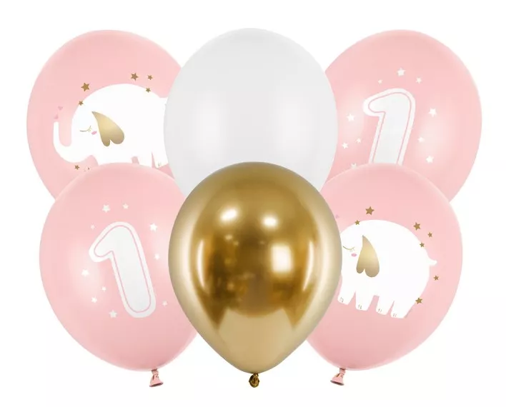 6 palloncini rosa Happy First Year 30cm