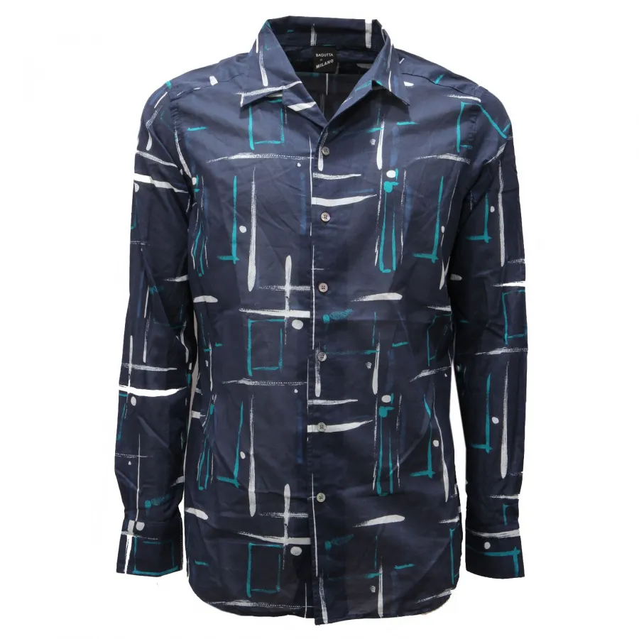 7084AC camicia uomo BAGUTTA DI MILANO SLIM FIT blue cotton shirt men