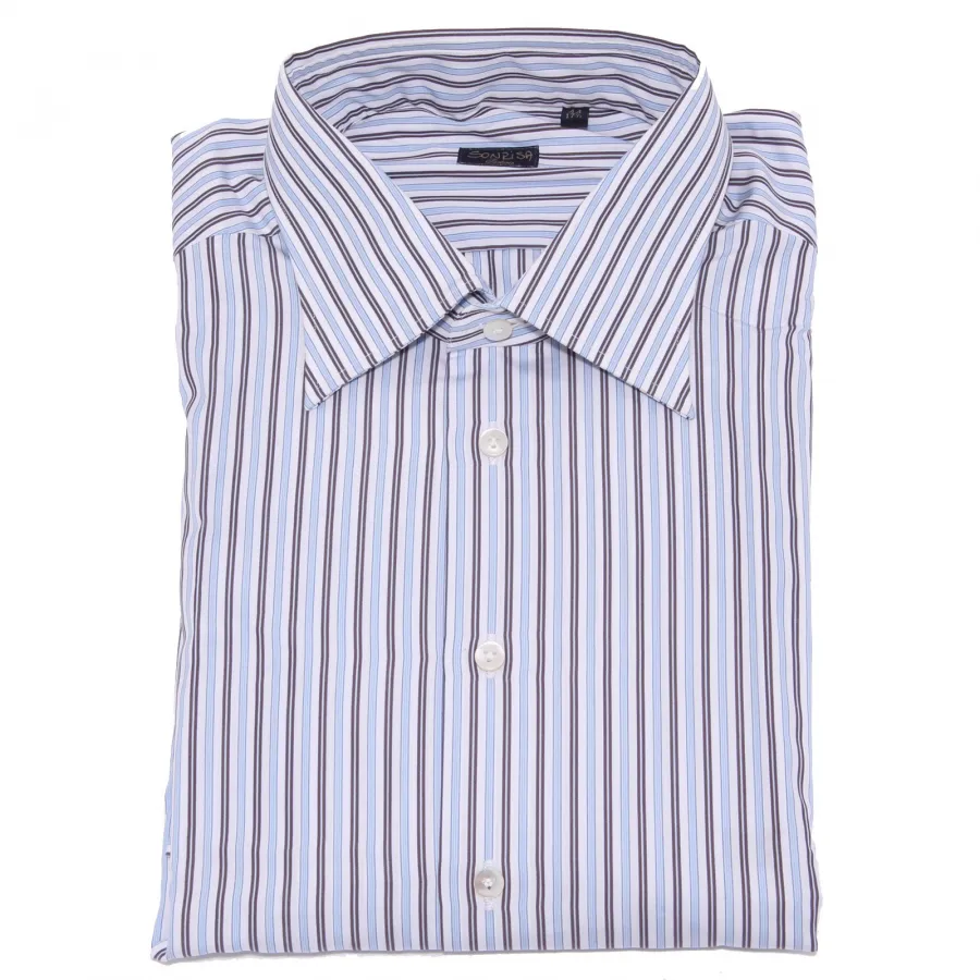 8302AA camicia uomo SONRISA light blue/brown/white stripes shirt cotton man