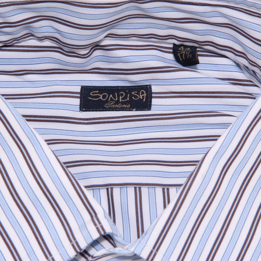 8302AA camicia uomo SONRISA light blue/brown/white stripes shirt cotton man