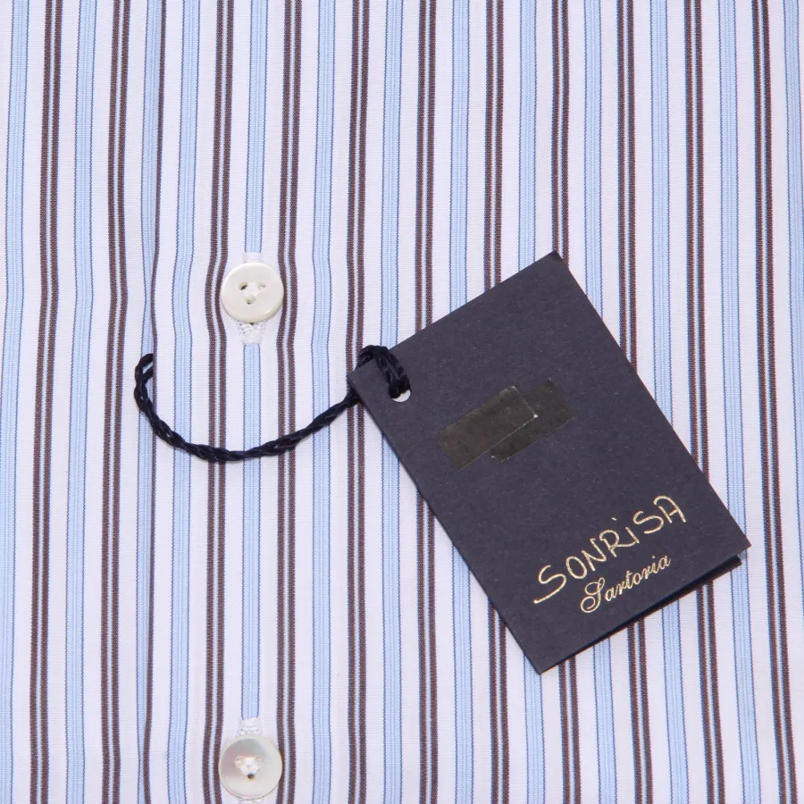8302AA camicia uomo SONRISA light blue/brown/white stripes shirt cotton man