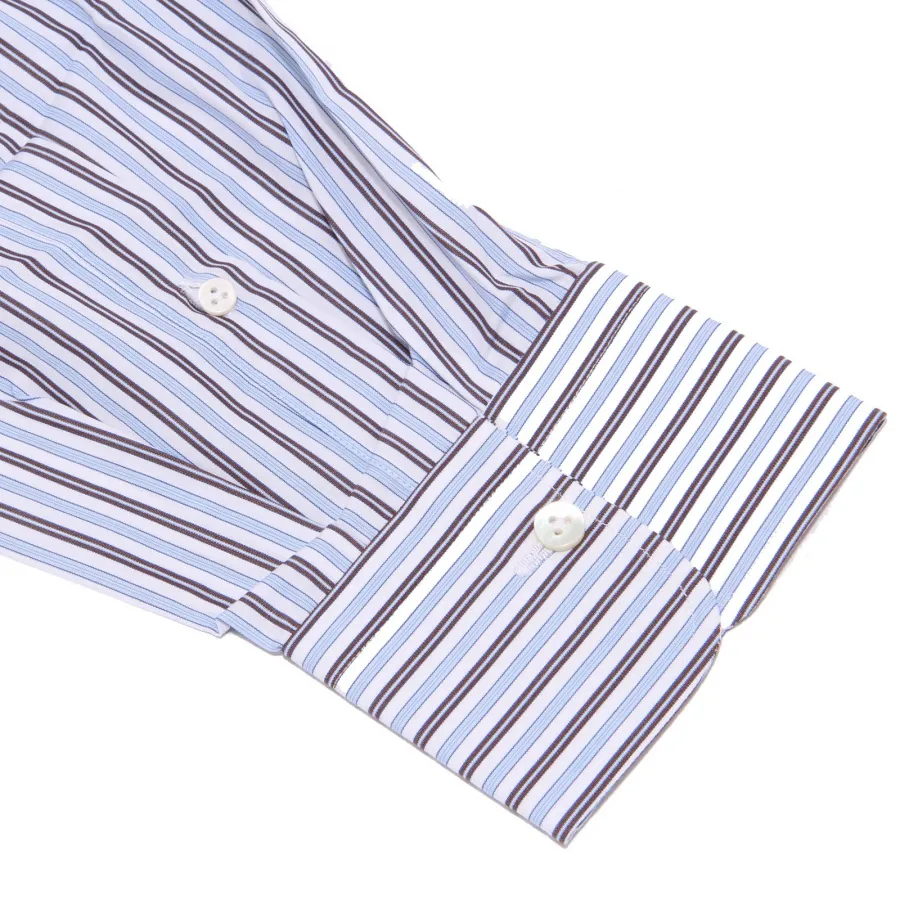 8302AA camicia uomo SONRISA light blue/brown/white stripes shirt cotton man