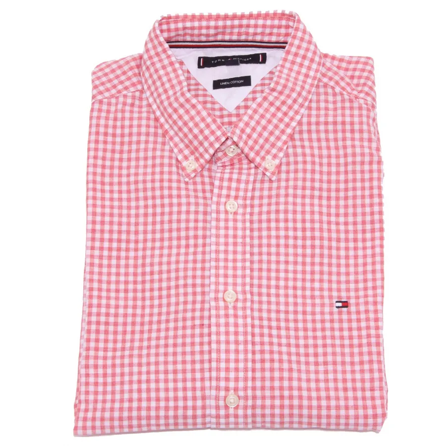 8363AA camicia uomo TOMMY HILFIGER cotton linen red check shirt man