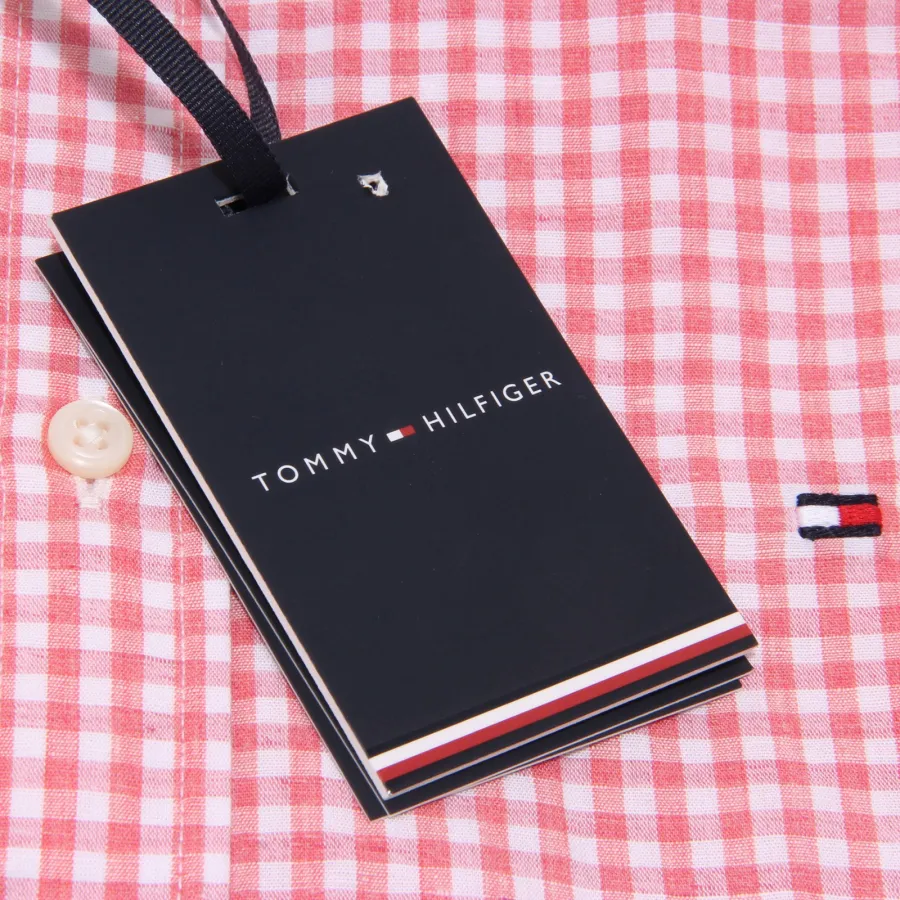 8363AA camicia uomo TOMMY HILFIGER cotton linen red check shirt man
