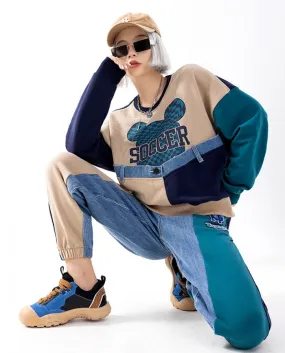 Abbigliamento da donna Nuovo inizio autunno Maglione sciolto Tute Pantaloni sportivi sportivi a contrasto in due pezzi