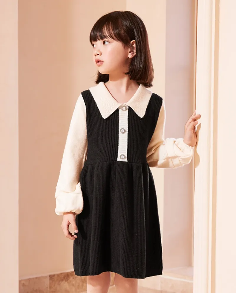 Abbigliamento per bambini Abito maglione a maniche lunghe lavorato a maglia con vita autunnale per ragazze nuove