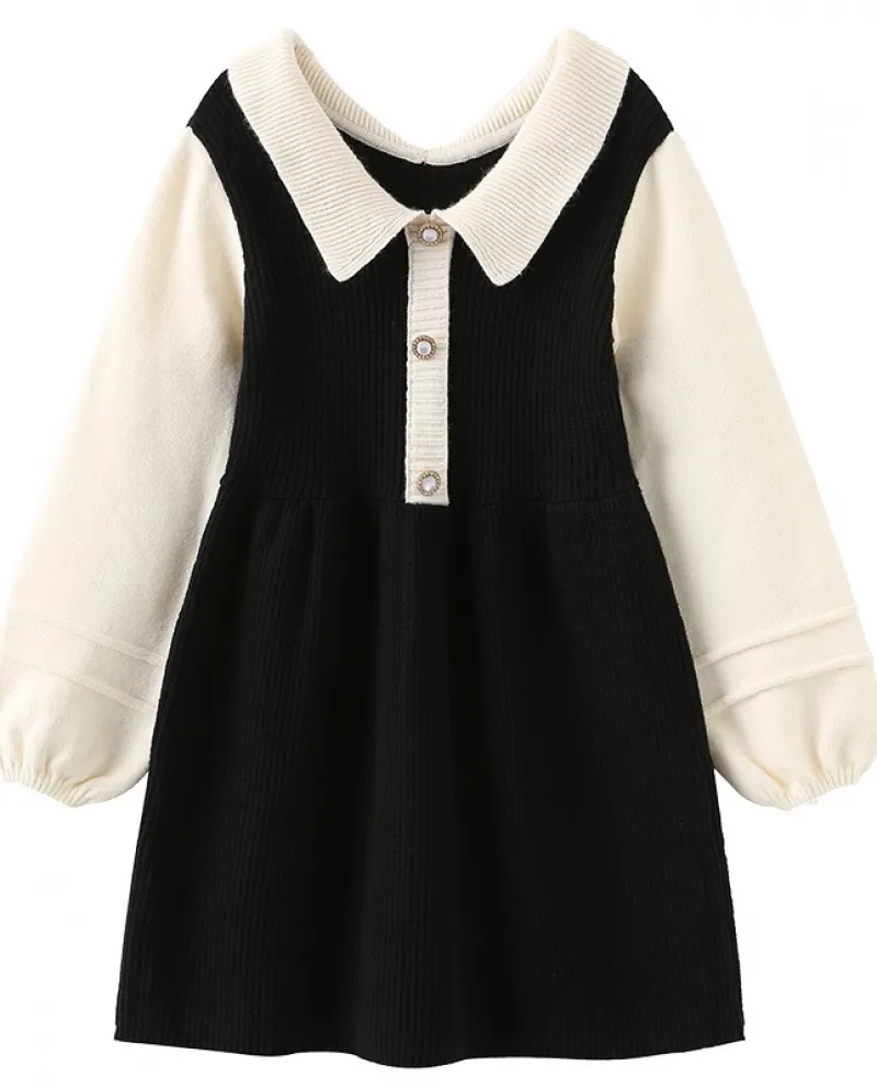 Abbigliamento per bambini Abito maglione a maniche lunghe lavorato a maglia con vita autunnale per ragazze nuove