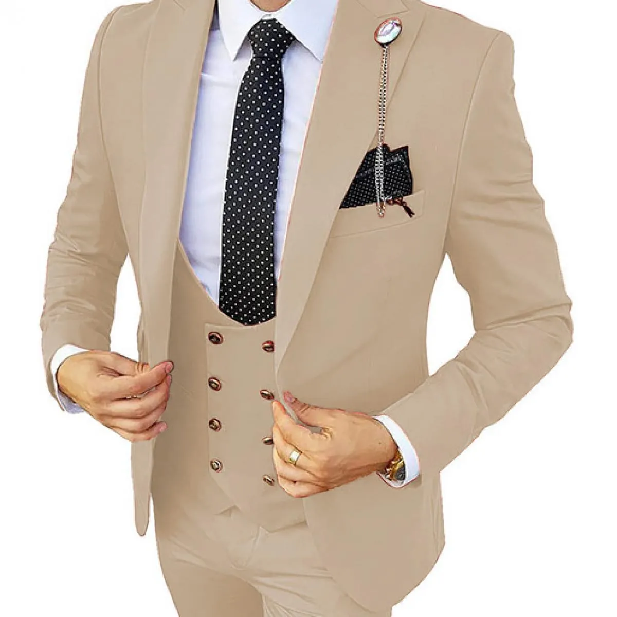 Abiti da uomo formali 3 pezzi Smoking slim fit Abiti da lavoro Sposo Abito da sposa champagne (giacca + pantaloni + gilet)