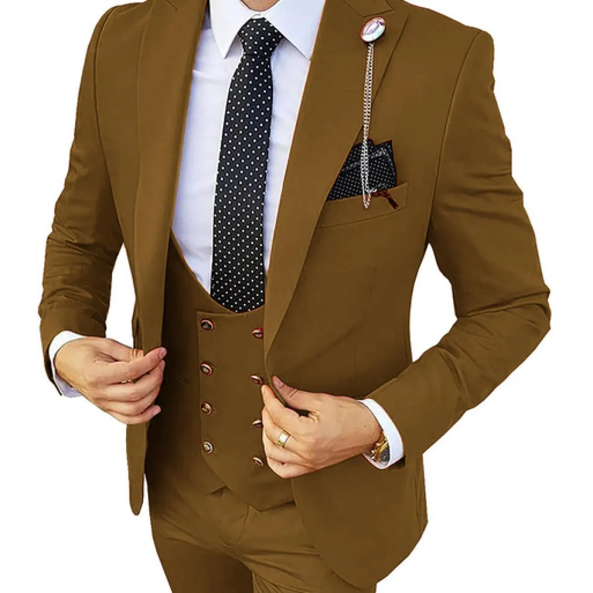 Abiti da uomo formali 3 pezzi Smoking slim fit Abiti da lavoro Sposo Abito da sposa champagne (giacca + pantaloni + gilet)