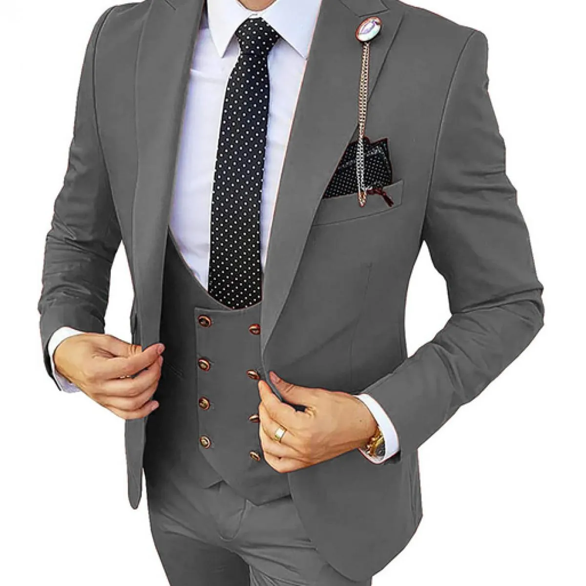 Abiti da uomo formali 3 pezzi Smoking slim fit Abiti da lavoro Sposo Abito da sposa champagne (giacca + pantaloni + gilet)