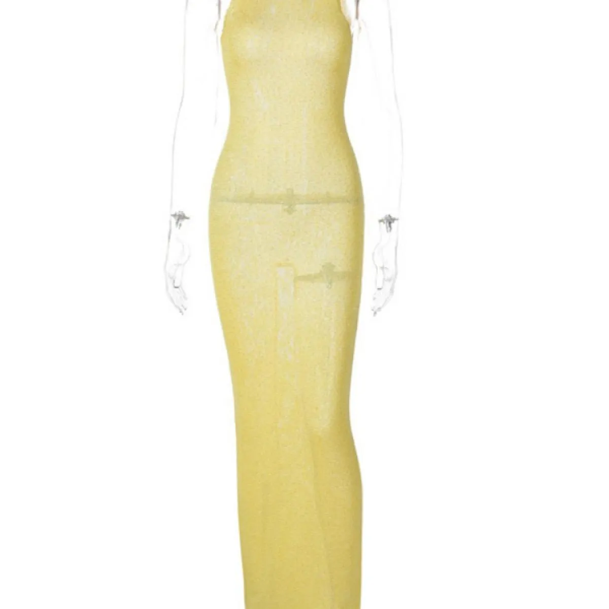 Abito lungo senza maniche alla moda trasparente, casual femminile, con paillettes, sottile, a vita alta, streetwear, gilet, abbi