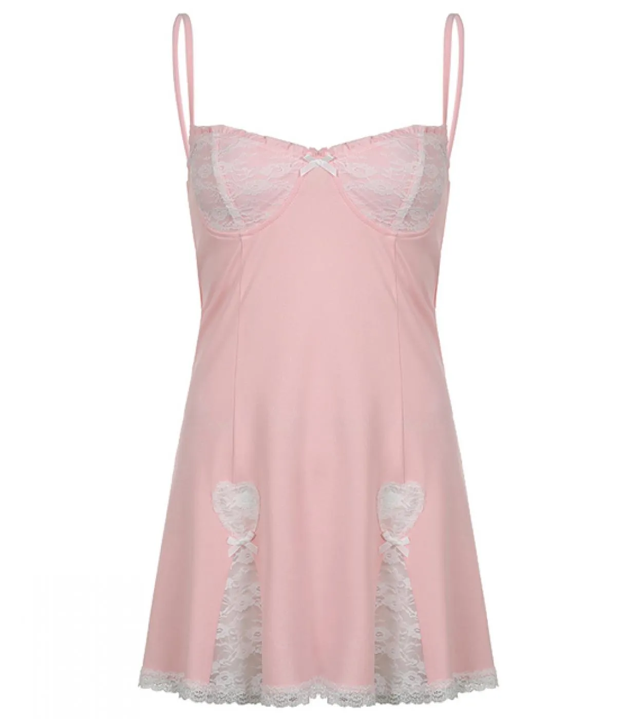 Abito patchwork in pizzo Abito estivo Kawaii senza maniche rosa Abito estetico stile dolce Abito da spiaggia  Caldo
