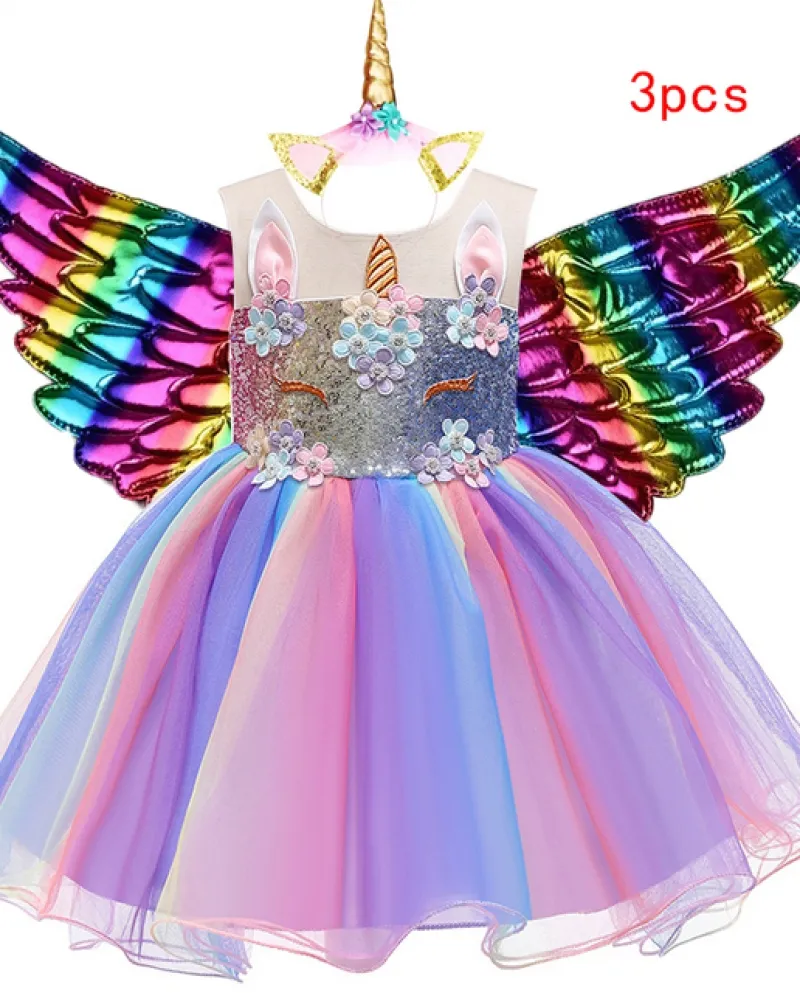 Abito per bambina Abito in rete arcobaleno con paillettes Abito dolce principessa Christm