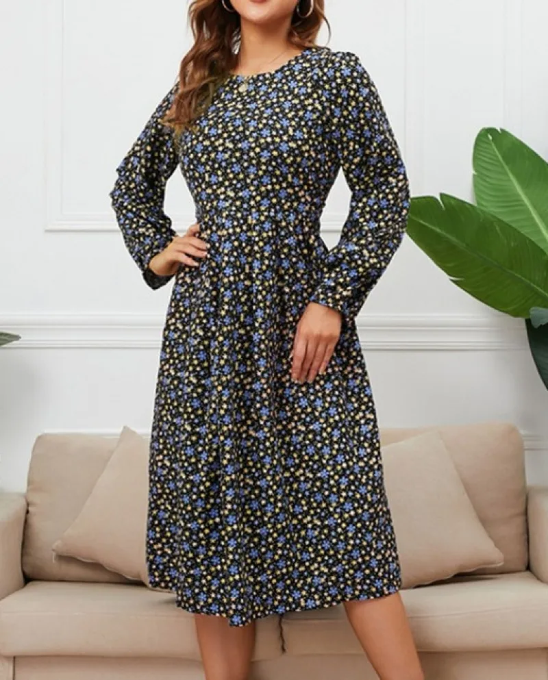 Abito per le donne Moda Autunno Inverno Colletto quadrato Abito floreale Abito altalena
