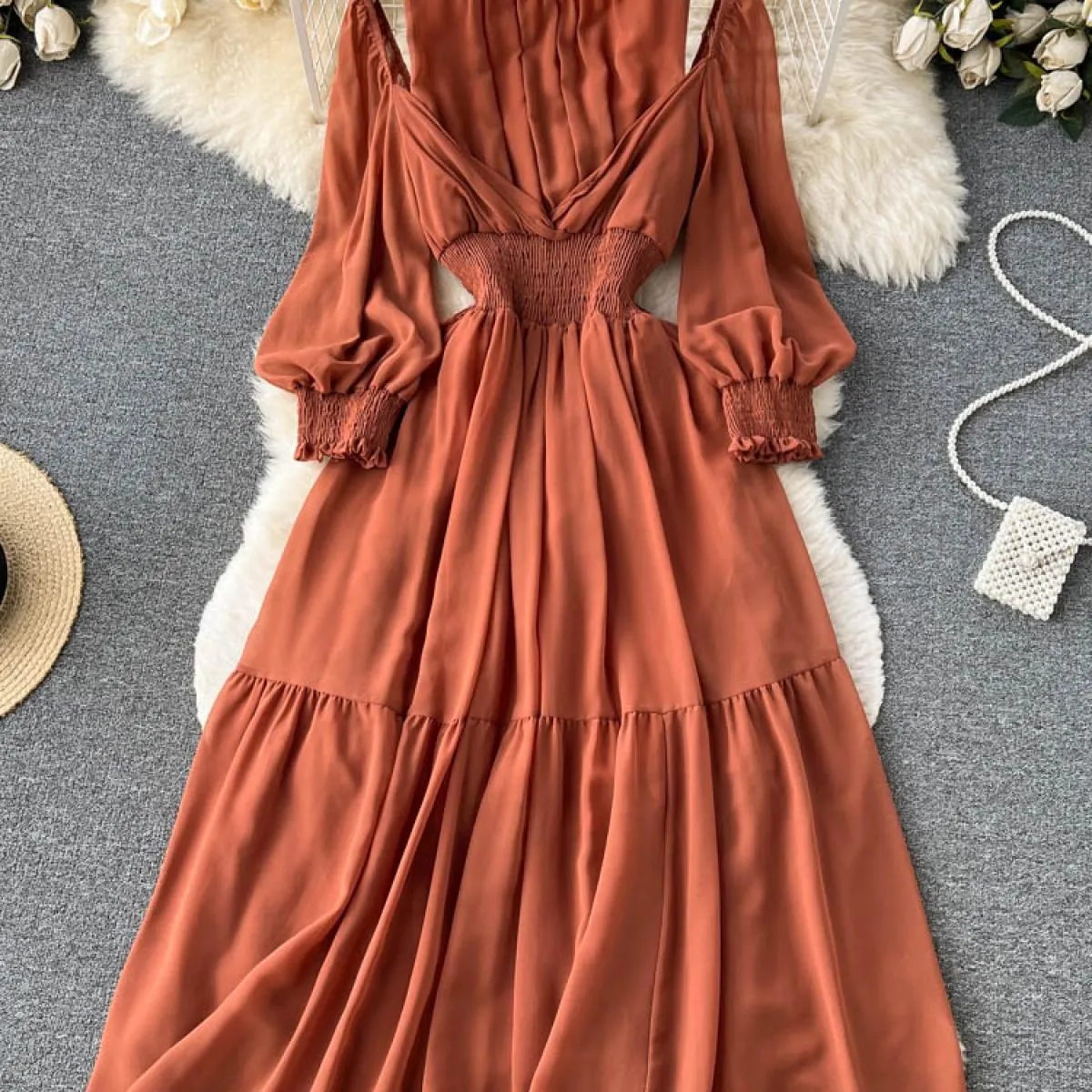 Abito Vintage Viola Donna Arancione Abito Viola Donna Linea Arancione Abito Lungo Autunno