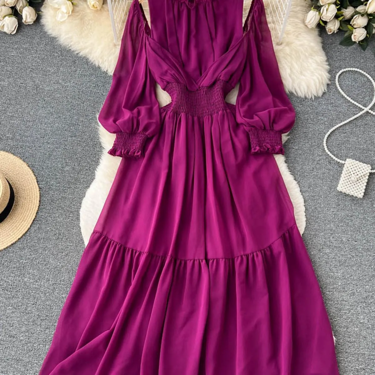 Abito Vintage Viola Donna Arancione Abito Viola Donna Linea Arancione Abito Lungo Autunno